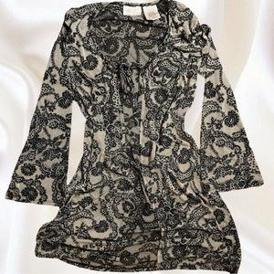 Katie Lee Black & Gray Paisley Sheer Open Long Cardigan